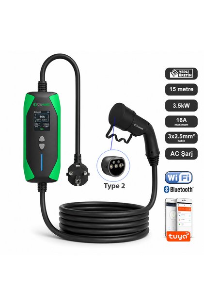 Zt215 Taşınabilir Elektrikli Araç Şarj Cihazı 16a/3.5kw/220v (15 METRE)