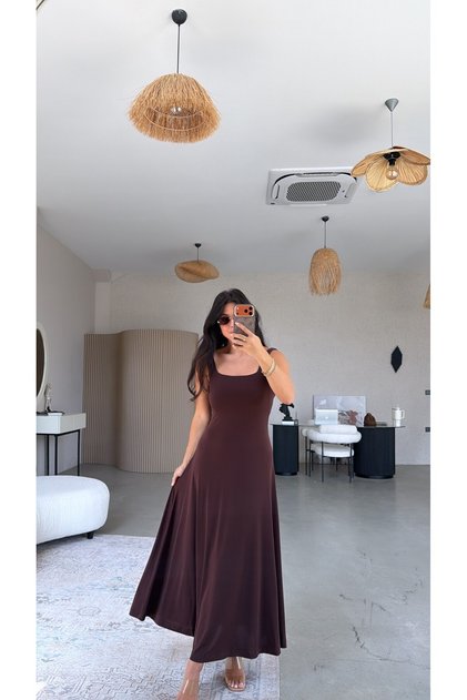 Brown Polyamide Long Dress