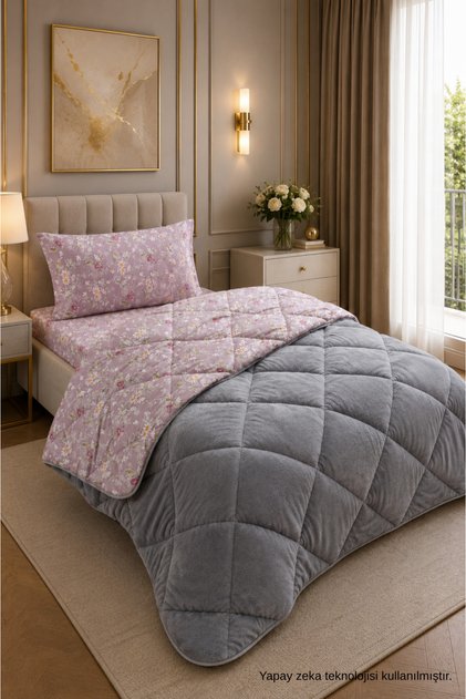 Colorful Patterned Single Duvet with Plush Double-Sided Pillowcase (Without Sheets)