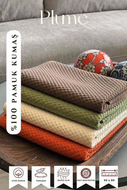 PlumeHome 4'lü Set Premium Çeyizlik, Misafir, Mutfak %100 Pamuk Renkli El Yüz Havlu Seti 50x80