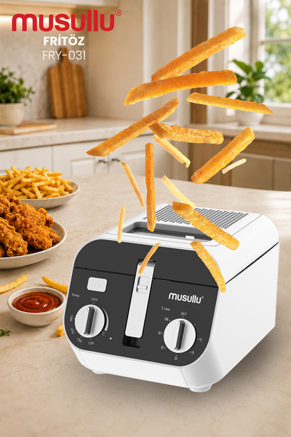 FRY-031 Fritöz - 2.5 L Kapasite, 2000 W, Zamanlayıcılı, Yapışmaz Hazne