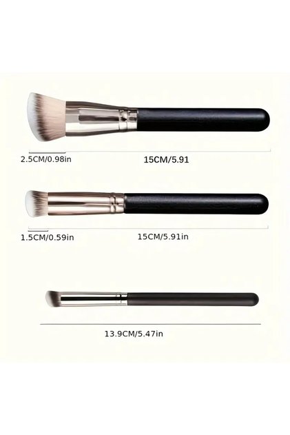 3 sets 3-Piece Foundation Make-Up Makeup Brush, Nylon Bristle, Fragrance Free, Suitable for Neutral