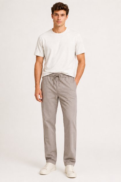 Men's Elastic and Adjustable Lace-Up Waist Relaxed Fit Straight Leg Jogger Pants