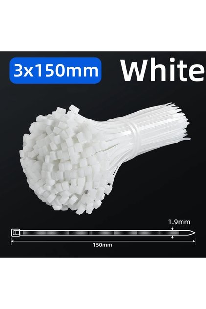 White-3x150mm-100pcs 100 PCS Self-locking Plastic Nylon Tie 100 PCS Black Cable Tie Fastening Ring C