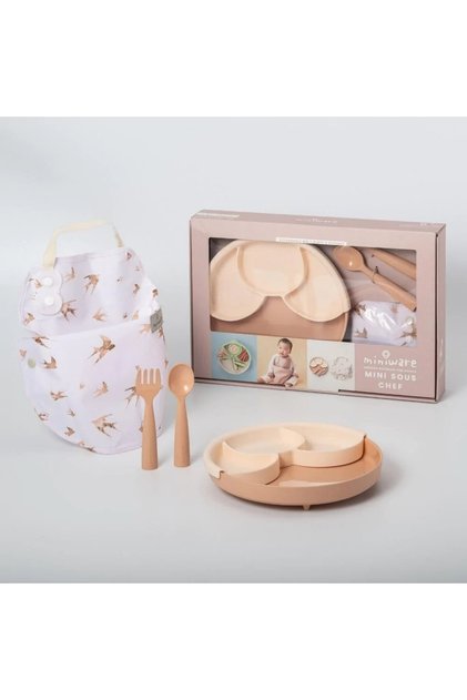 Set diversificare hrana bebelusi Mini Sous Chef 100% din materiale naturale biodegradabile,