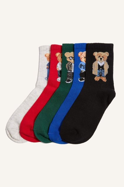 Bear Printed 5-Piece Cotton Long Socks for Boys G7540A8Ns