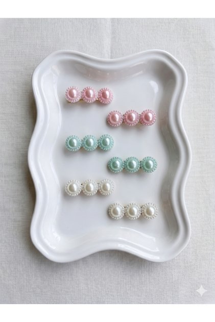 3 Set of Side Buckles with Pearls - Pastel Colored Handmade Stylish Hair Accessory for Children and Women