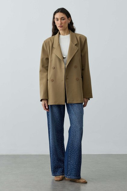 Double-Breasted Oversize Blazer Camel