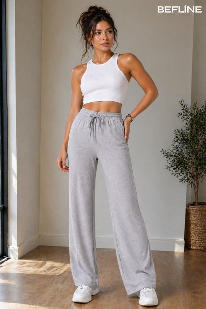 Bürümcük Fabric High Waist Elastic Waist Loose Palazzo Trousers