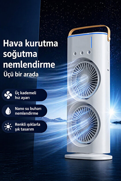 EXENAR Masaüstü Çift Fanlı Buzlu Vantilatör Kumandalı Soğuk Üfleme
