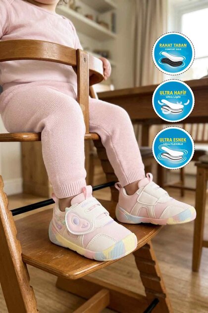 White Powder Velcro Mesh Lightweight Anatomical Baby Sports Shoes 26Y701 B
