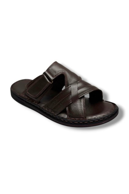 143-26 Genuine Leather Ultra Soft Cross Band Velcro Anatomical Men's Slippers 40-47