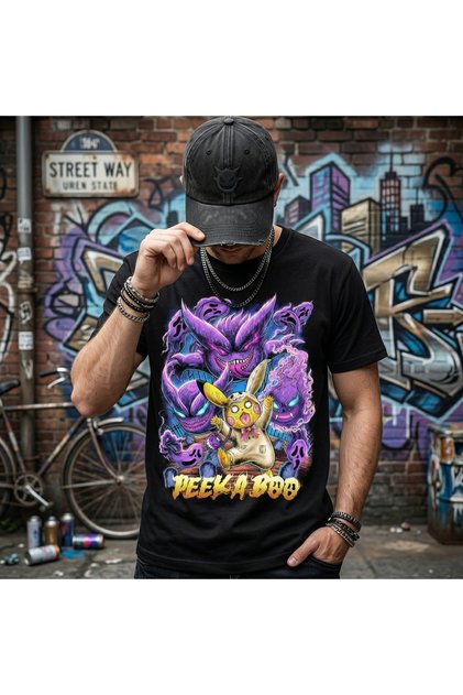 Pokemon Gengar and Pikachu Anime Printed Standard Cut Unisex Tshirt