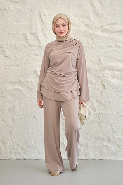 Women's Collar Drawstring Detail Suit Stone