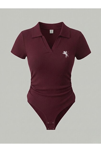 Polo Collar Ribbed Lycra Premium Bodysuit