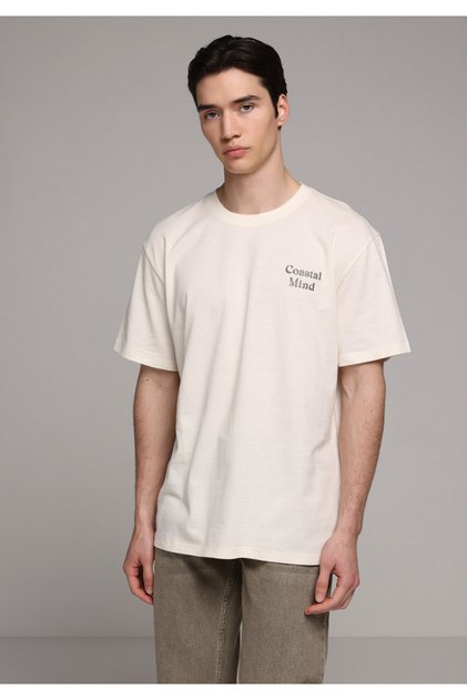 Comfort Fit Round Neck Plain Men's Ecru Short Sleeve T-Shirt