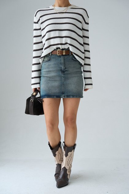 Women's Denim Mini Skirt with Belt Detail