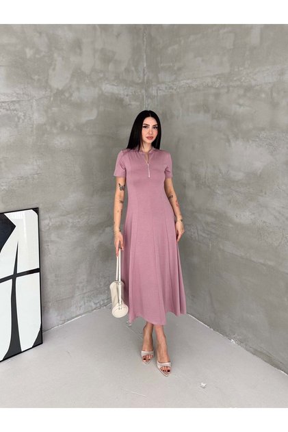 Women's Zipper Detailed Maxi Long Modal Dress