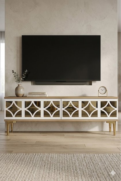 TSA1236DBG ÖZ Tv Sehpası Safirmeşe-Beyaz-Gold 120cm