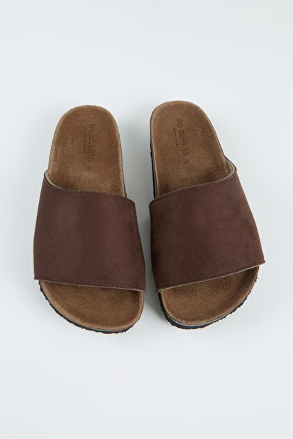 June Women's Vegan Leather Single Strap Brown Slippers