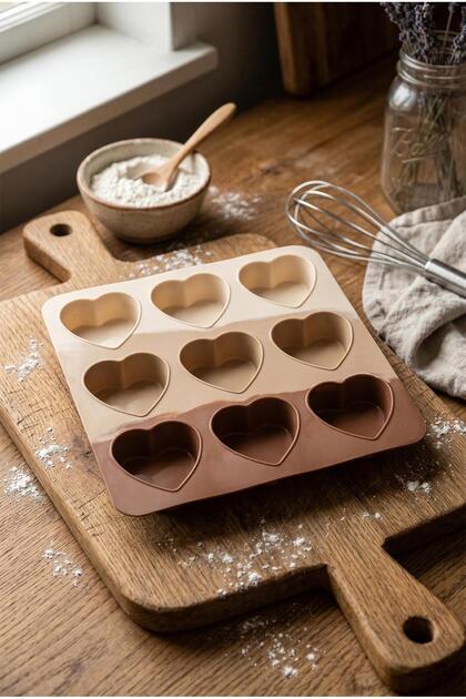 Silicone 25X25 cm 9-Compartment Heart Cake and Pastry Mold