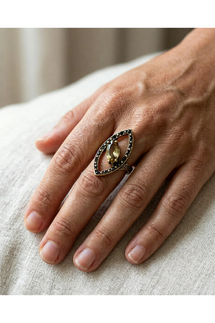 Bronze Vintage Women's Ring Authentic Copper Jewelry Zultanite Stone Oval Eye Model Adjustable
