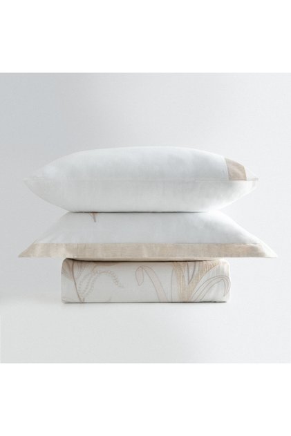 Leda King Size Duvet Cover Set 100% Organic Cotton Linen Embroidered Cream 240X220 cm