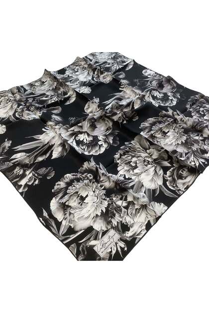 Sura Silk Scarf Black Floral Pattern 2556 - 08
