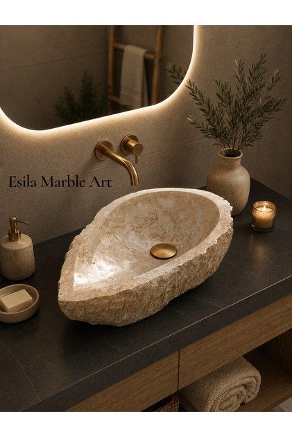 El Yapımı Doğal Taş Traverten Çanak Lavabo