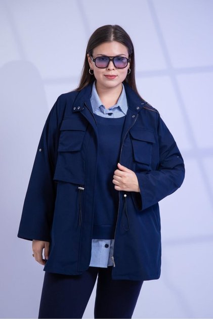 Women's Plus Size Trench Coat with Pocket Detail
