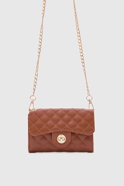 Lova Embroidery Detailed Zippered Women's Bag & Wallet Brown