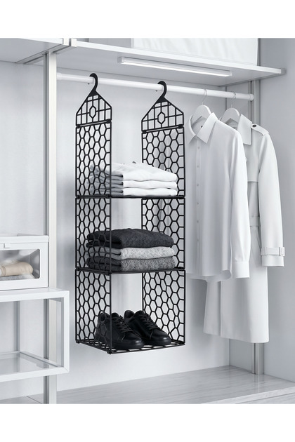 Velora Multi-Purpose Hanging Closet Organizer Folding Shelf Organizer 3-Layer (Black)