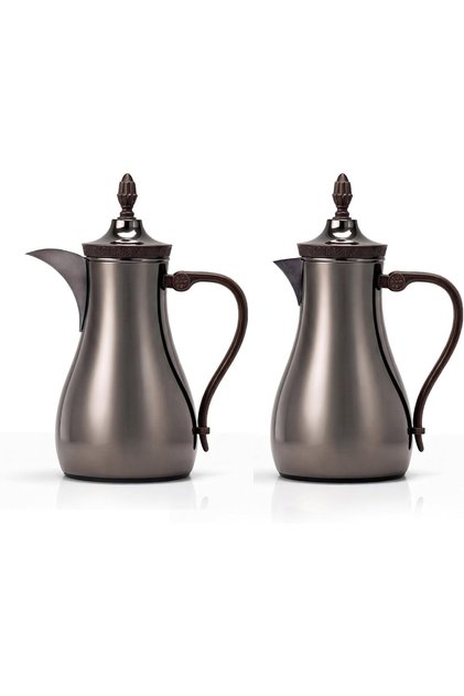 Royal 2- Pieces Coffee and Tea Vacuum Flask, leak-proof and keeps drinks hot, 0.7/1.0Liter, matte nickel/Dark wood