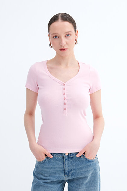 Addax V Yaka Düğmeli T-shirt P1946 - Fiyatı, Yorumları