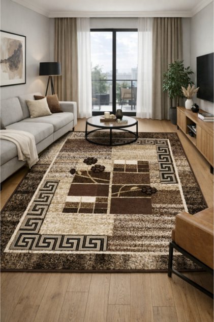 Covor pentru living/dormitor, Model 1815/12, Dreptunghiular, Maro