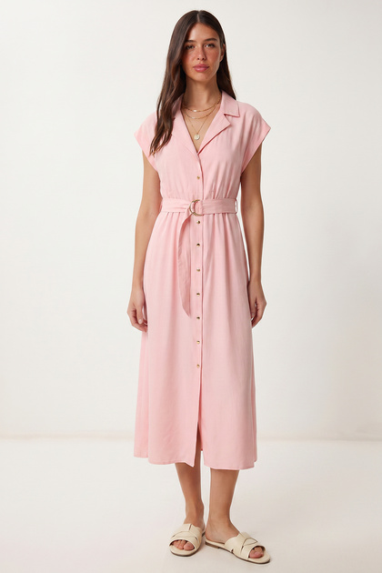 Belted Modal Shirt Dress Lub0360 Sugar Pink