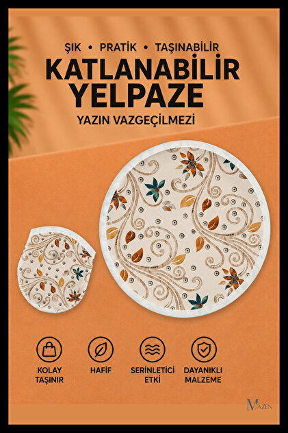 MAZEN Nazar Mandala Desen Katlanabilir Yuvarlak Yazlık Taşınabilir