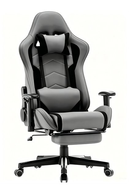Ergonomic Fabric Gaming Chair, High Back Computer Chair with 3D Armrest, 180°Tilt & Height Adjustable, Massage Lumbar Support and Neck Pillow for Home Office
