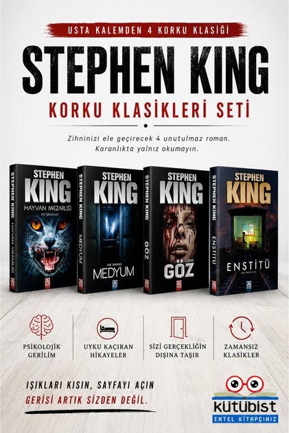 Stephen King Korku Serisi 4 Kitap Set / Stephen King / Hayvan Mezarlığı - Medyum - Göz - Enstitü