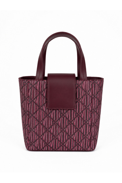Women's Burgundy Monogram Patterned Bucket Model Hand and Shoulder Bag