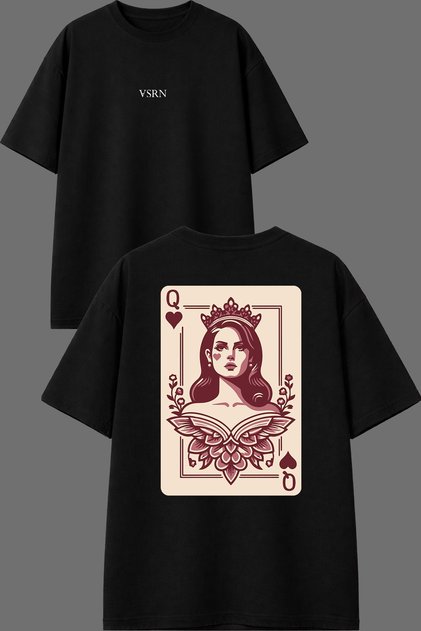 İskambil Sultan Design Front and Back Printed Black Oversize T-Shirt