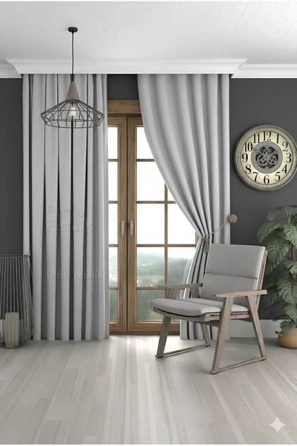 Blackout Light Sun-Proof Background Curtain Light Gray Blackout Sunshade Curtain Without Pleats (Single Wing)