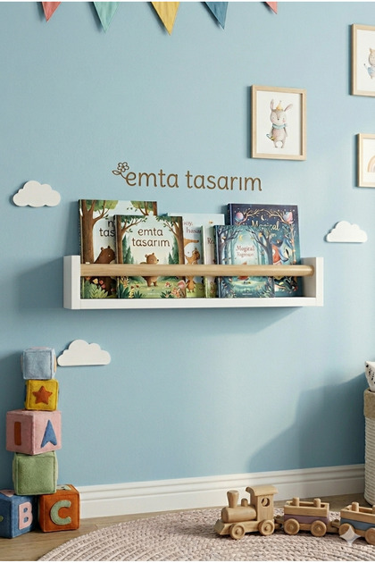 60 cm tekli beyaz naturel raf Montessori kitaplık aksesuar dekorasyon mobilya