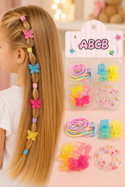 Children's Colorful Hair Accessory Set Rubber Bands and Barrettes Set Multi-Pack