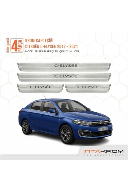 Citroen C -Elyesee 2012-2021 uyumlu Satine Krom Kapı Koruma Eşiği 4 Prç (DD)