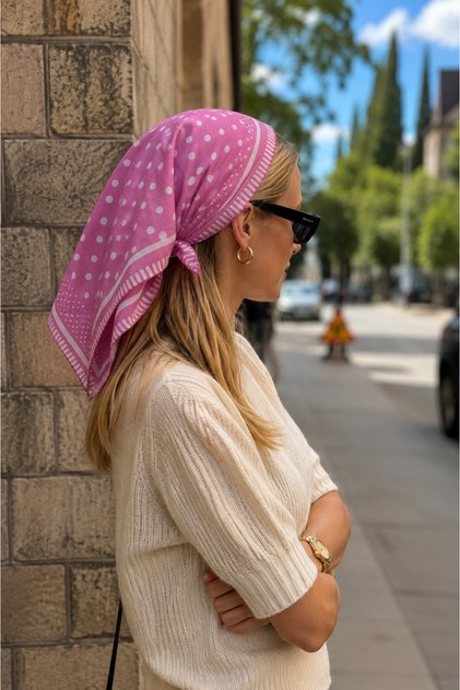 Pink Polka Dot Cotton Non-Slip Bandana Scarf 55X55 cm Retro Hair Bandana