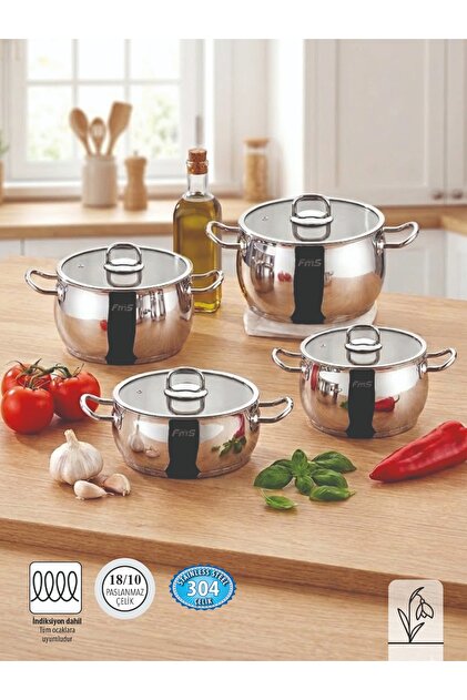 FMS 6025 Damla 8 Parça Çelik Tencere Takımı Metal Kulp - Fiyatı