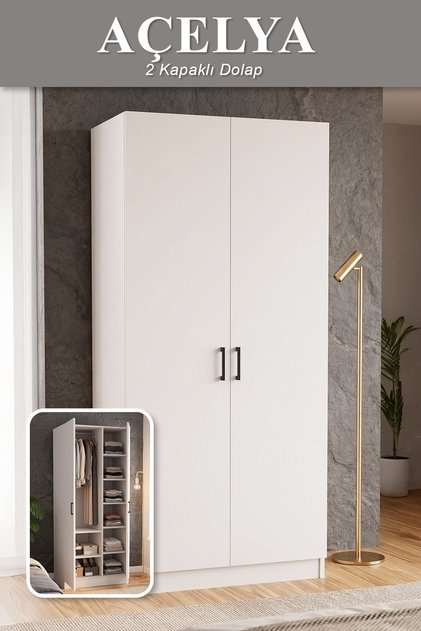 Açelya Gardrop Askılı Elbise Dolabı Raflı Elbise Dolabı