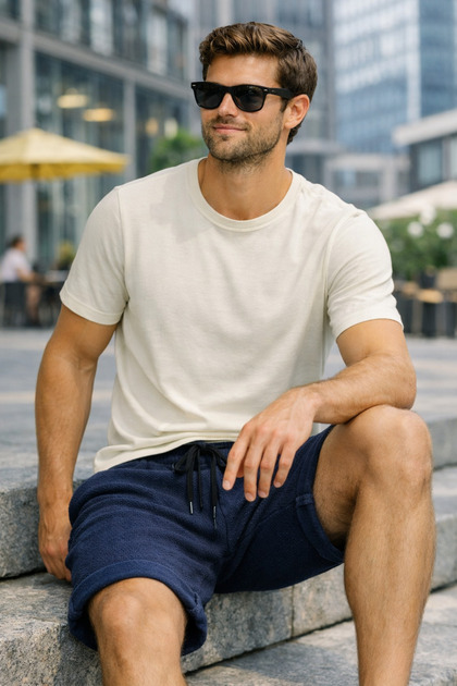 Men's Navy Blue Premium Textured Shorts | Lace-Up, Elastic Waist, Ultra Comfortable Summer Shorts
