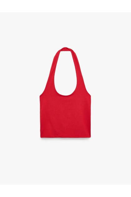 Halter Yaka Kolsuz Pamuklu Crop Bluz